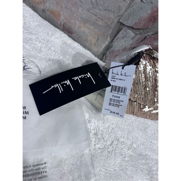Nicole Miller Gold Mermaid Sequin Convertible Clutch Gold Chain Strap NEW - Picture 12 of 13
